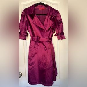ELLE Purple /  Pink  Short Sleeve Trench Dress Coat Jacket with Pleats M EUC